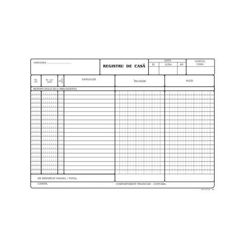 Birotică și Papetărie - Tipizat - registru de casa lei - A4, landscape, simplu, 100 file