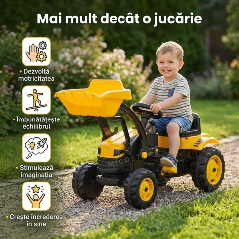 Tractor cu pedale copii cu cupa frontala | scaun reglabil | 3+ ani [3]