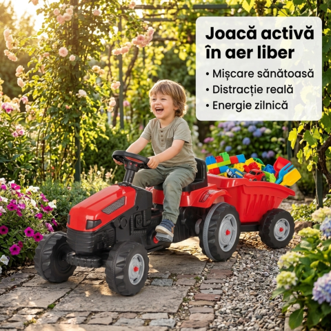 Tractor cu pedale copii cu remorca rosu| scaun reglabil | 3+ ani [1]
