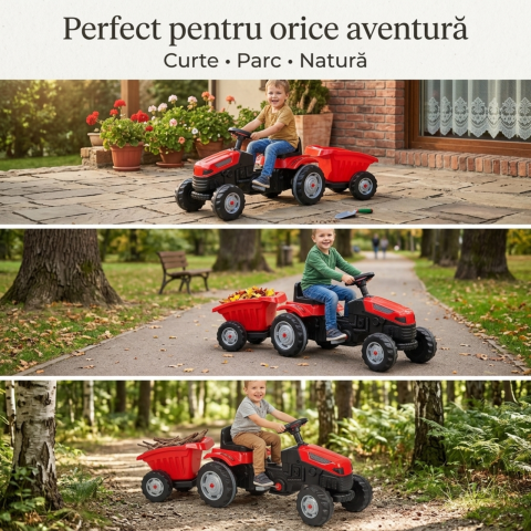 Tractor cu pedale copii cu remorca rosu| scaun reglabil | 3+ ani [4]