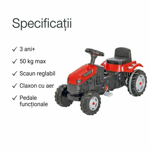Tractor cu pedale copii rosu | scaun reglabil si claxon [4]