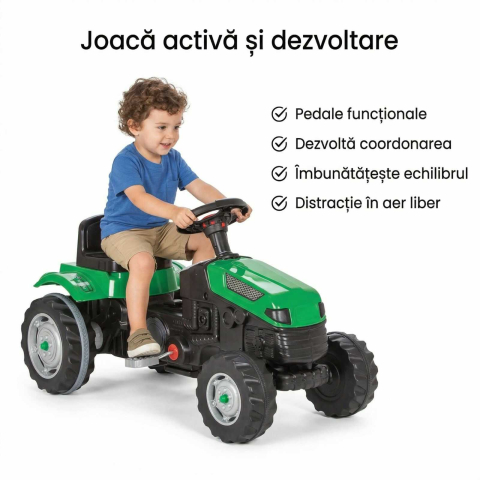 Tractor cu Pedale copii, Verde, Scaun reglabil si Claxon [3]