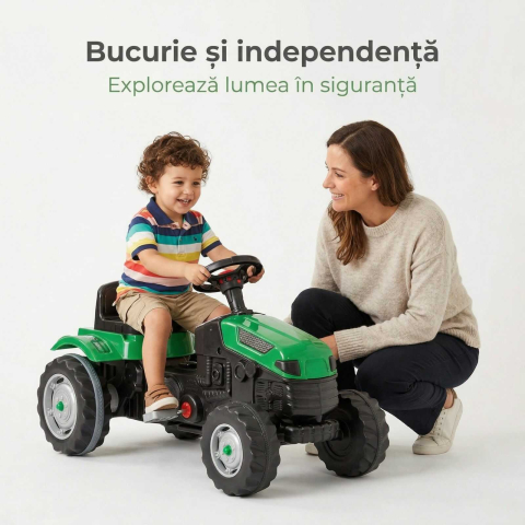 Tractor cu Pedale copii, Verde, Scaun reglabil si Claxon [5]