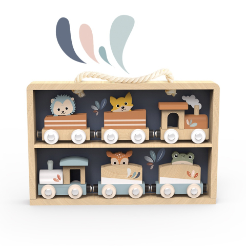 Jucării și Jocuri pentru copii - Trenulet cu animale in cutie lemn, Speedy Monkey pentru Baiat varsta 1 - 3, 3 - 6