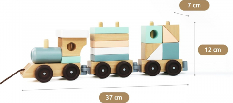 Trenulet cu cuburi din lemn, UMU Toys, varsta 3 - 6 ani, Baiat, Fata [2]