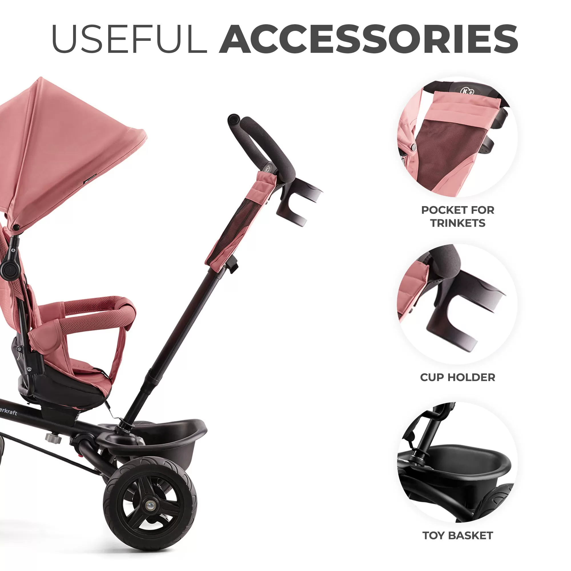 Tricicleta copii kinderkraft aveo, rose pink, varsta de la 9 luni la 5 ani [7]