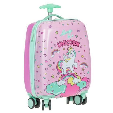 Rechizite Școlare - Troler de calatorie pentru fetite, model unicorn, capacitate 22.8L, Roz
