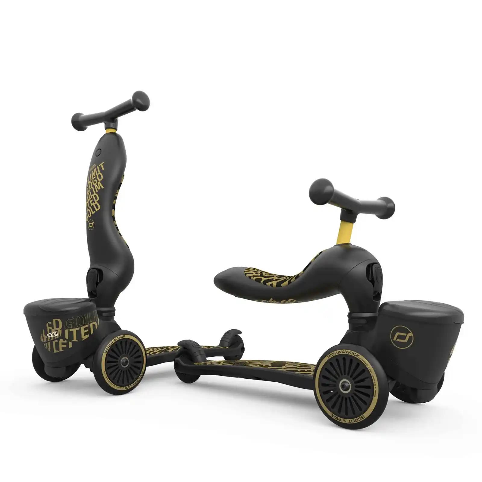 Jucării și Jocuri pentru copii - Trotinete copii 1-5 ani, cu sezut, Scoot Ride, HighwayKick 1 Lifestyle Black Gold Limited