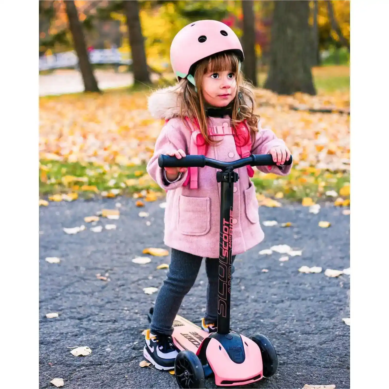 Trotinete copii, pliabila, reglabila, roti lumini, 5 ani+, Scoot Ride, HighwayKick 5 Led Peach [4]