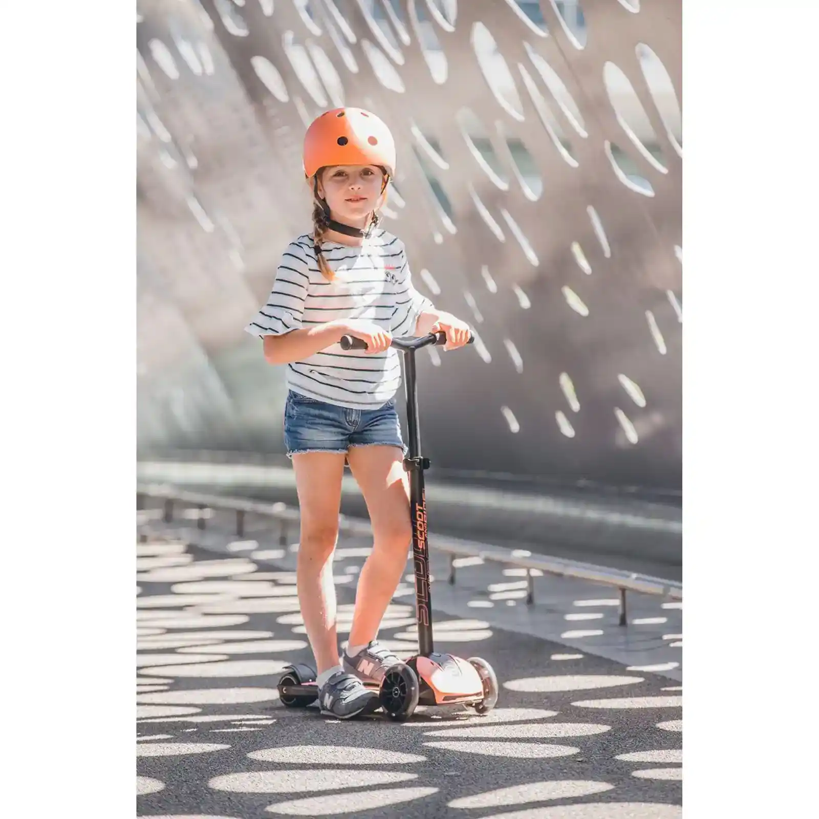 Trotinete copii, pliabila, reglabila, roti lumini, 5 ani+, Scoot Ride, HighwayKick 5 Led Peach [3]