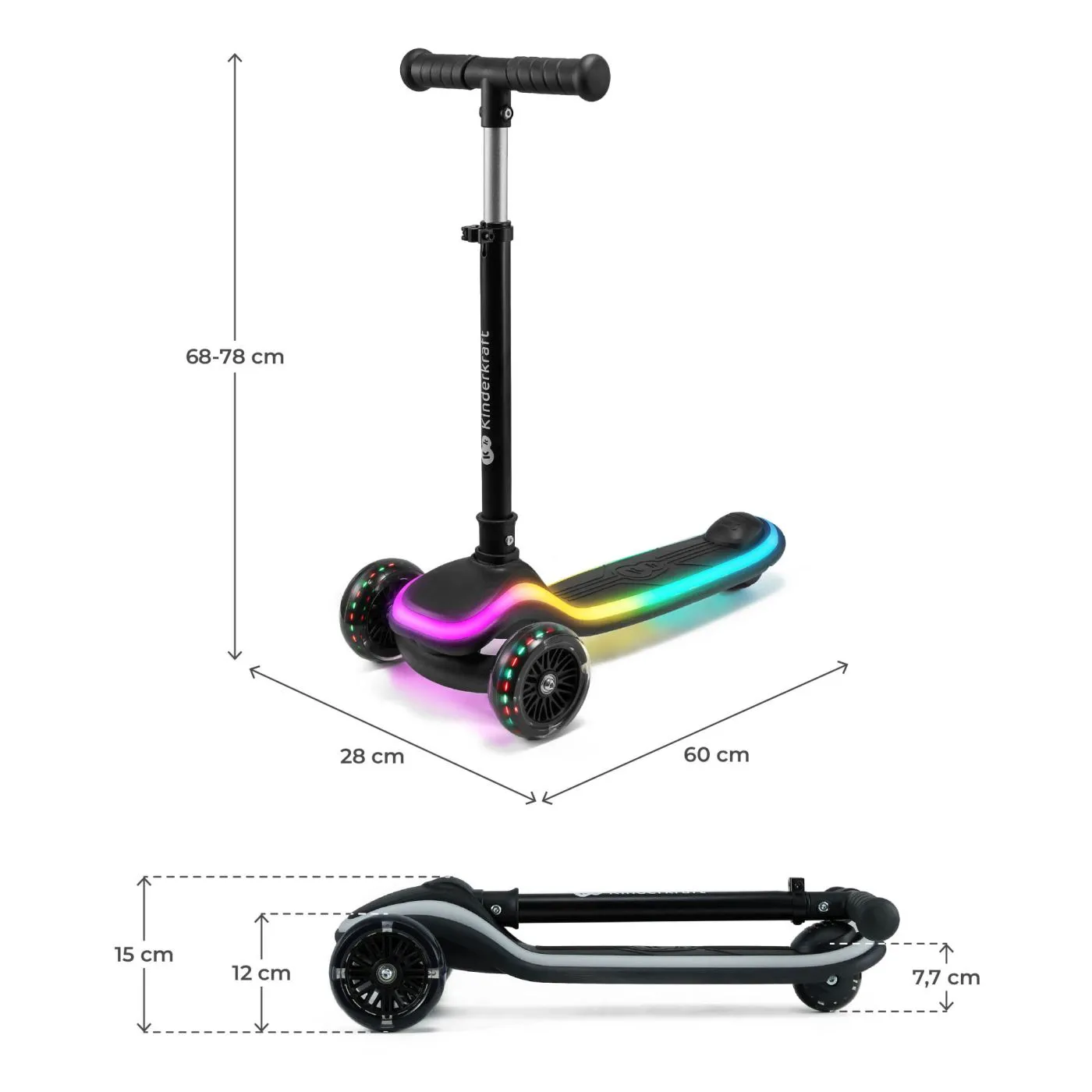 Trotineta cu lumini kinderkraft raket, black, copii varsta 6 luni pana la 2 ani [5]