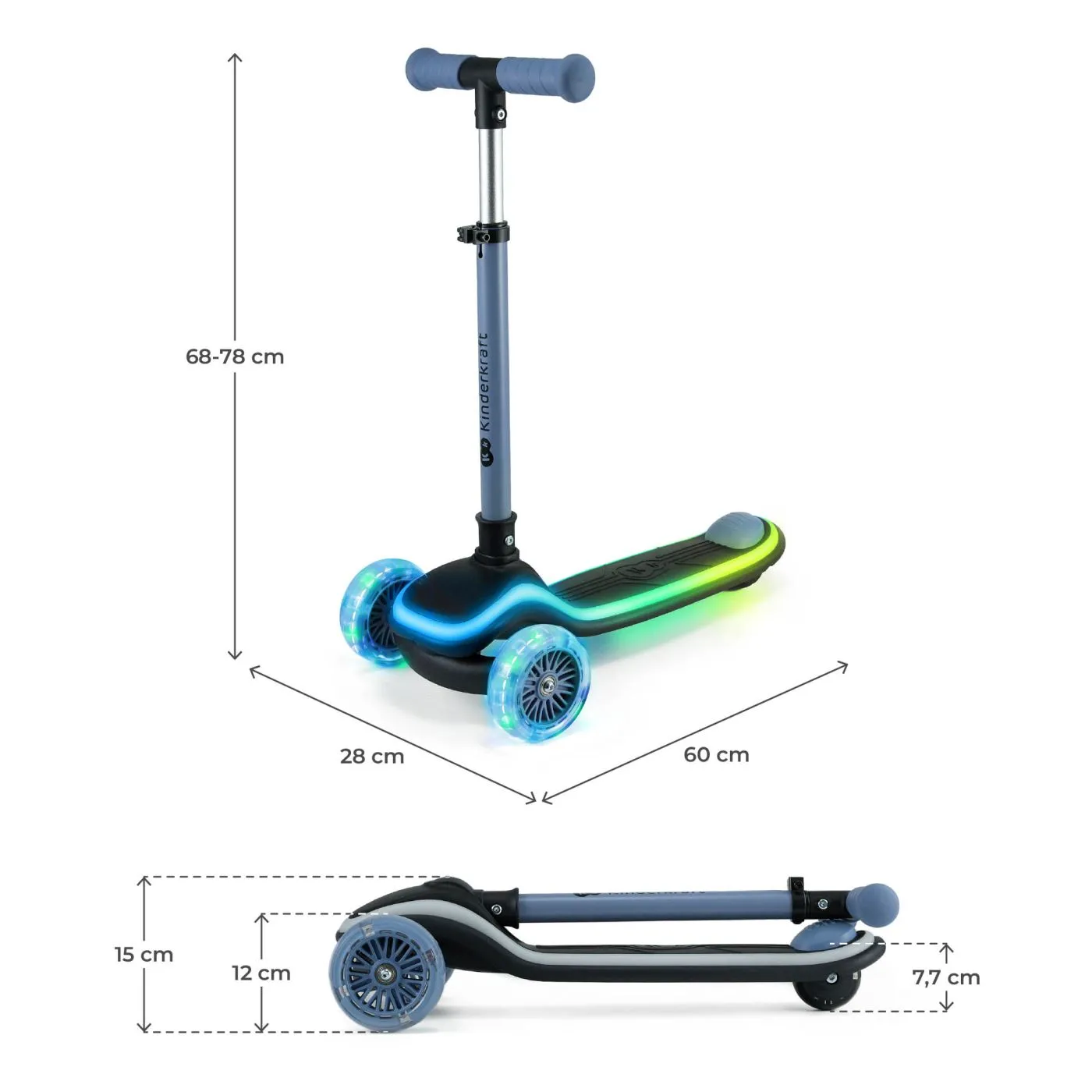 Trotineta cu lumini kinderkraft raket, blue, copii varsta 6 luni pana la 2 ani [5]