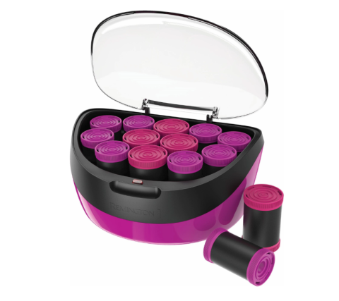 Trusa de bigudiuri electrice remington jumbo curls h5670, 12 bigudiuri, 2 dimensiuni extra mari, invelis catifea, ionizare, nucleu ceara, mov [0]
