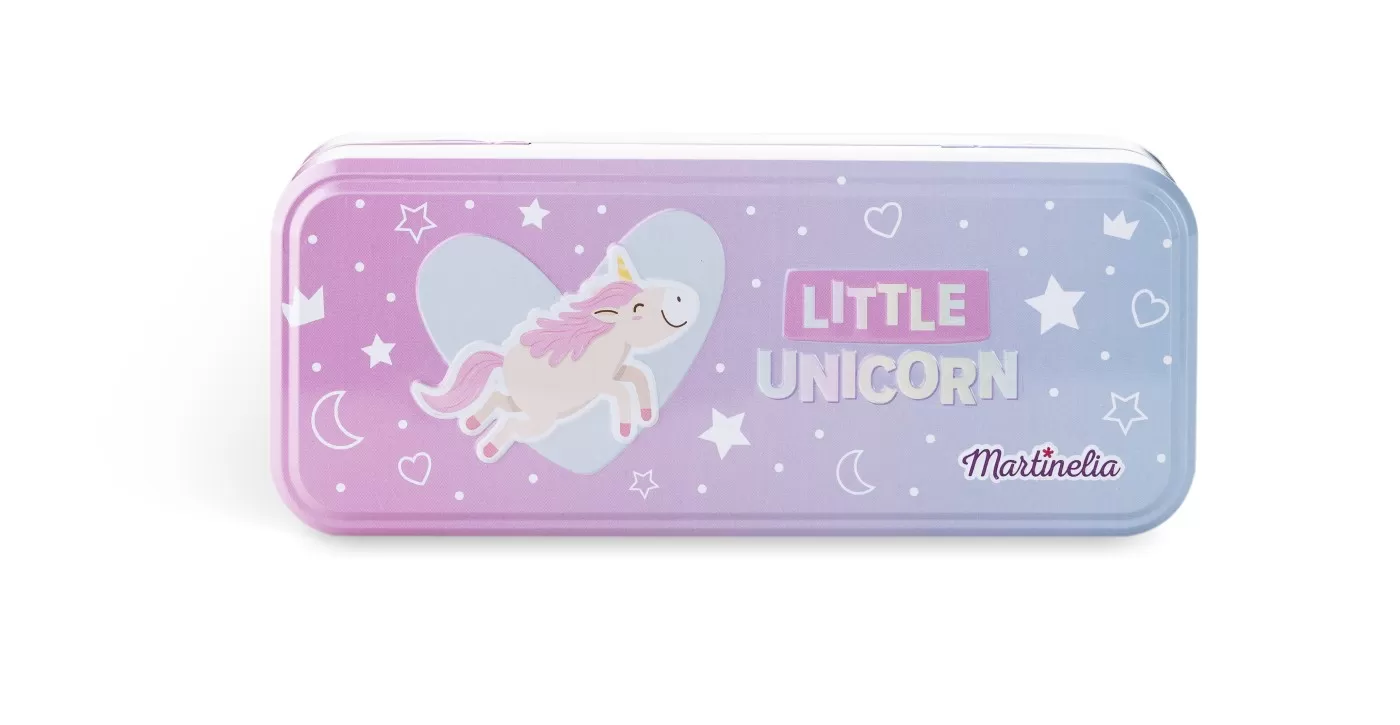 Frumusețe, bijuterii, accesorii fetițe - Trusa de machiaj in cutie de metal cu 3 compartimente, Little Unicorn, Martinelia, varsta de la 3 ani la +15 ani