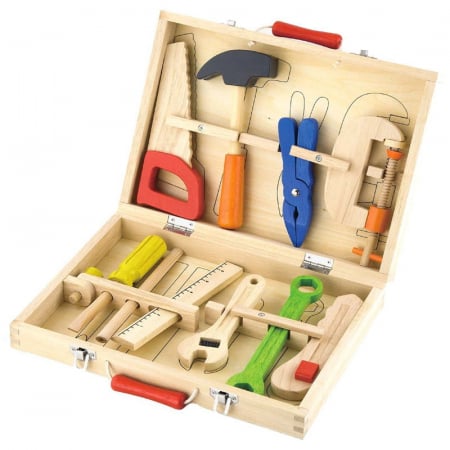 Jucării și Jocuri pentru copii - Trusa de scule din lemn, cutie si 10 piese, Viga Toys
