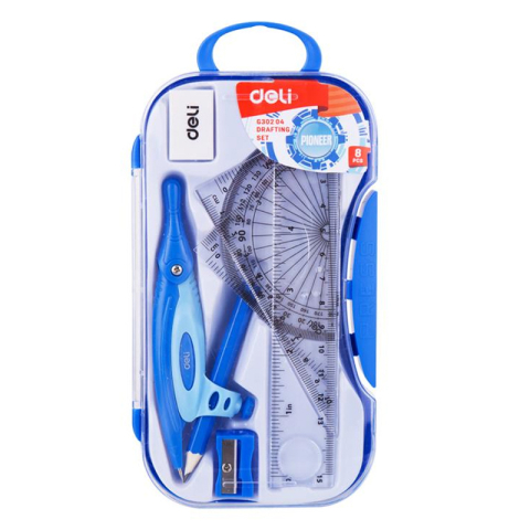 Instrumente de Geometrie: Rigle, Echere, Compasuri si Truse - Trusa geometrie 7 piese cutie plastic deli