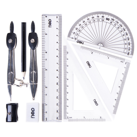 Trusa geometrie 9 piese cutie metalica deli [1]