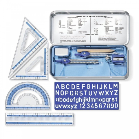 Instrumente de Geometrie: Rigle, Echere, Compasuri si Truse - Trusaset geometrie Staedtler cutie metal