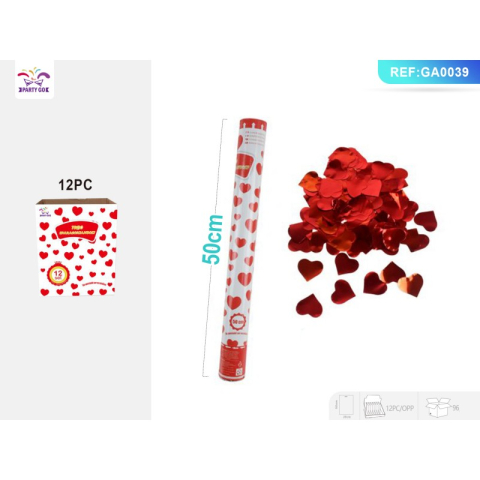 Decoratiuni petreceri - Tun confetti PartyGo, 50cm, inimioare, rosu, GA0039