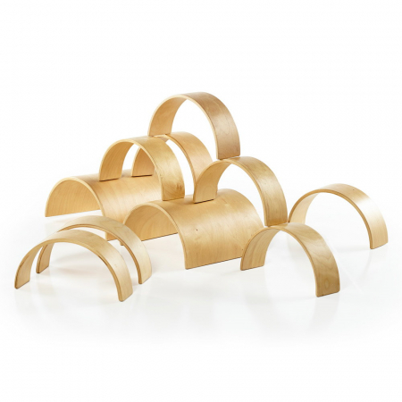 Jucării de stivuit, construit si sortat - Tuneluri si Arce din lemn, set 10 piese, Guidecraft, 3-8 ani