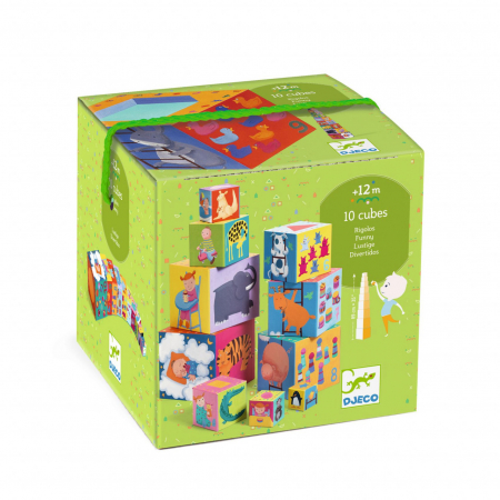 Turn piramida de construit cu 10 cuburi din carton, Djeco, Scara, varsta 1 - 3 ani, Baiat, Fata [1]