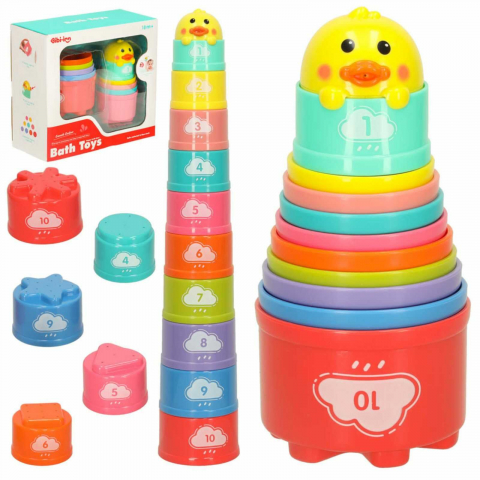 Jucării și Jocuri pentru copii - Turn Cani Baie cu Ratusca, 11 Piese Colorate, Jucarie Educativa 18 luni+