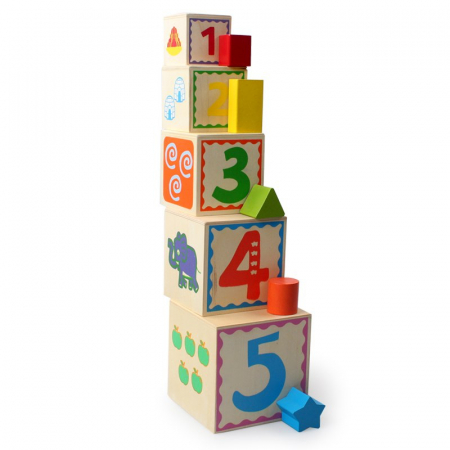 Piramida Montessori din lemn cu 5 cuburi in forma de turn din lemn. [4]