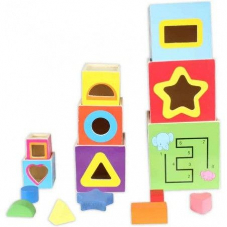Piramida Montessori din lemn cu 8 cuburi in forma de turn din lemn. [5]