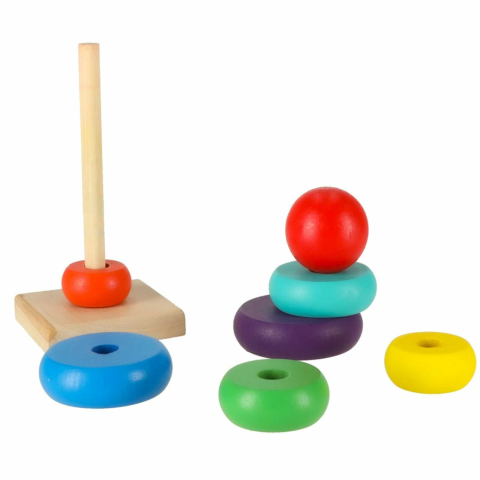 Piramida Montessori din lemn curcubeu, Jucarie Sortator culori [5]