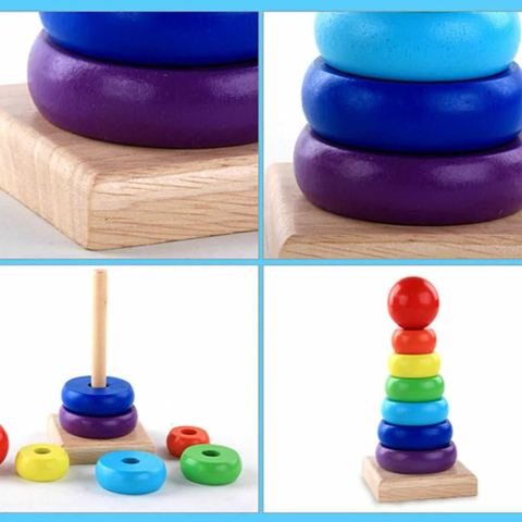 Piramida Montessori din lemn curcubeu, Jucarie Sortator culori [2]