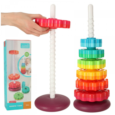 Turn Rainbow Spiral cu spirala, joc de stivuire 12 luni+, 8 discuri colorate [3]