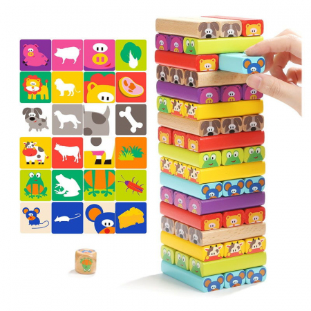 Turnuletul Jenga din lemn cu Animale 4 in 1 [3]