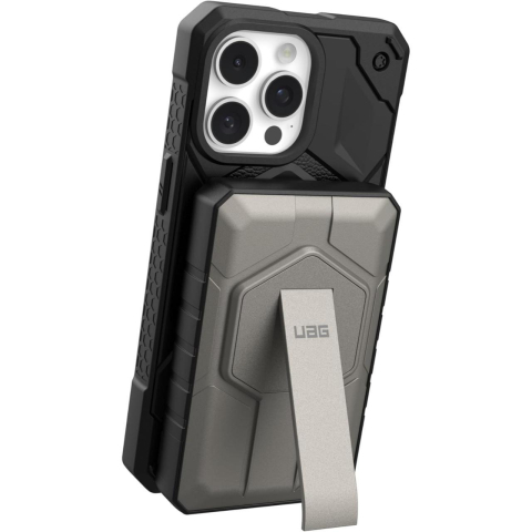 Laptop, Tablete & Telefoane - UAG Acumulator extern Rugged 10.000mAh, Magnetic, Wireless, 20W, cu stand, Black Titanium