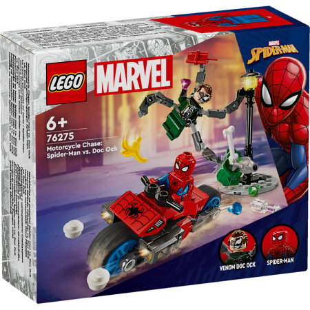 LEGO Marvel Super Heroes - Urmarire pe motocicleta: Omul Paianjen vs Doc Ock, varsta de la 6 ani la 10 ani