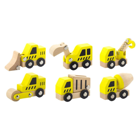 Jucării și Jocuri pentru copii - Utilaje constructii din lemn cu 6 piese, copii varsta 2-8 ani