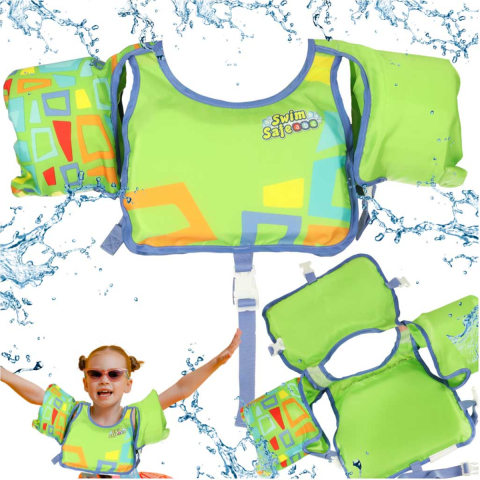 Vesta de inot cu maneci pentru Copii, Reglabila, Swim Safe, Verde, 3-6 Ani [3]