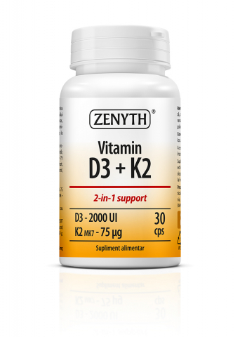 Anya és gyerek - Vitamina D3 + K2: 2-in-1, absorbtia calciului, 2000 UI D3 + 75 mcg K2 capsula, 30 cps