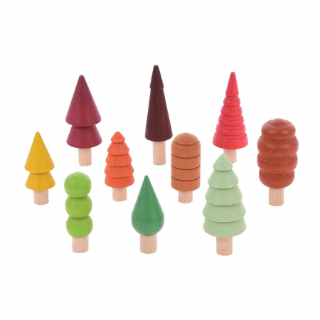 Jucării STEM, Știință şi Experimente - Woodland Trees, set 10 copaci colorati din lemn, TickiT, 1-7 ani