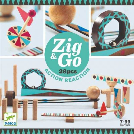 Jocuri de Memorie, Logică, Strategie și Inteligență - Zig & Go, Set de constructie trasee, 28 piese, Joc de gandire si reactie, 7 ani+, Djeco, varsta 3 - 6, 6 - 9 ani, Baiat, Fata