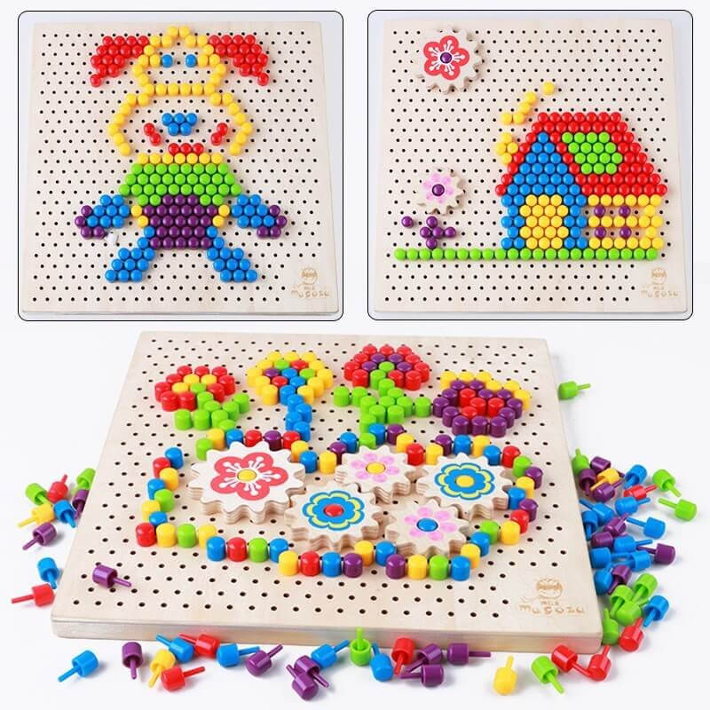 Hound Pathological Resignation Joc creatie tip mozaic pixel din lemn cu piuneze, multicolor.