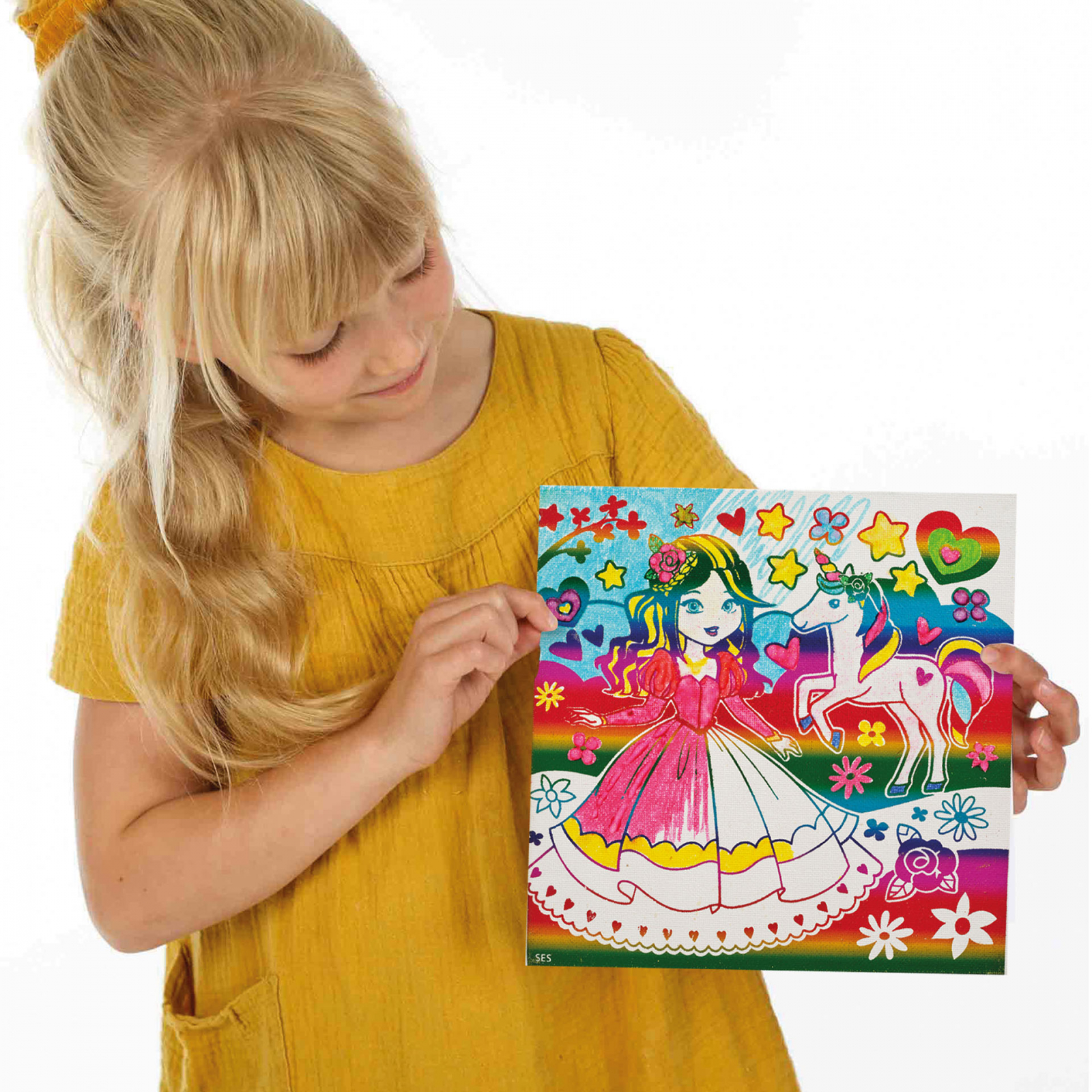 Set Creativ Copii De Colorat Pe Panza Printesa Si Unicorn Cu Efect 