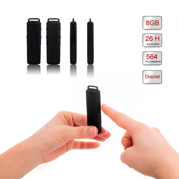 Stick USB de Memorie Spion cu Inregistrare 384kbps, Functie de Activare Vocala, Memorie Interna 8Gb - 564 de ore - Model Profesional [1]