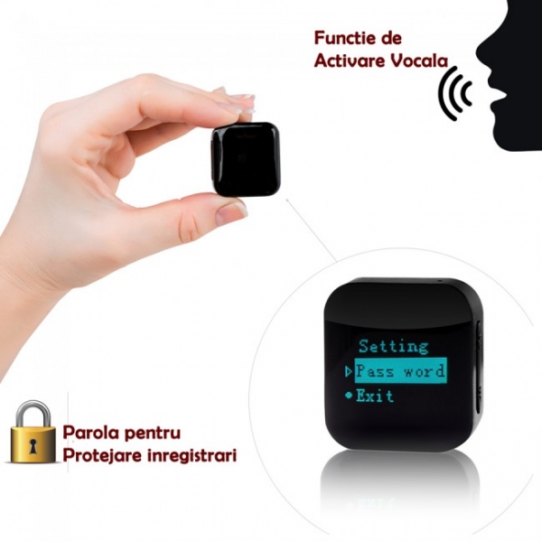 Mini Reportofon Activare Vocala si Parola De Protectie - -24 de ore Baterie - 4GB- 286 de ore - 1536 kbps, Model Profesional aTTo 4GB [1]