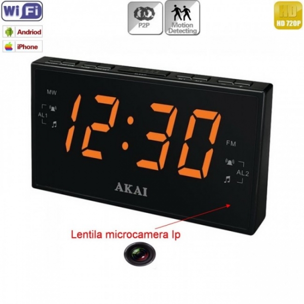 Microcamera de Spionaj IP wireless + DVR ascunsa in ceas cu radio RCCSIPWIFIBB [1]
