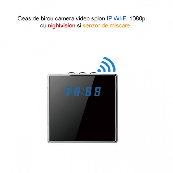 Camera Video Spy IP Wi-Fi Camuflata in Ceas de Birou Cubic, 1920x1080p, Senzor de Miscare [3]