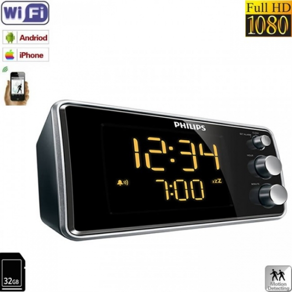 Camera video spy 1920x1080P, WI-FI IP P2P integrata in ceas de birou cu radio [2]