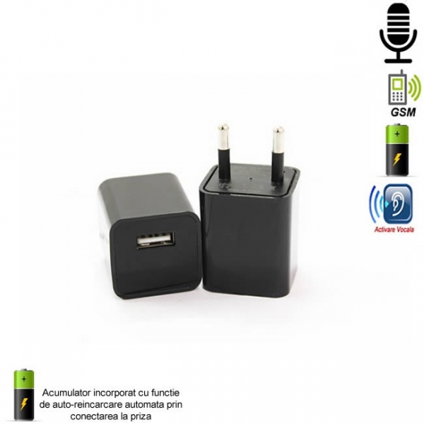 Incarcator USB de Telefon cu Microfon GSM Spion Integrat – Functie de Activare Vocala [1]