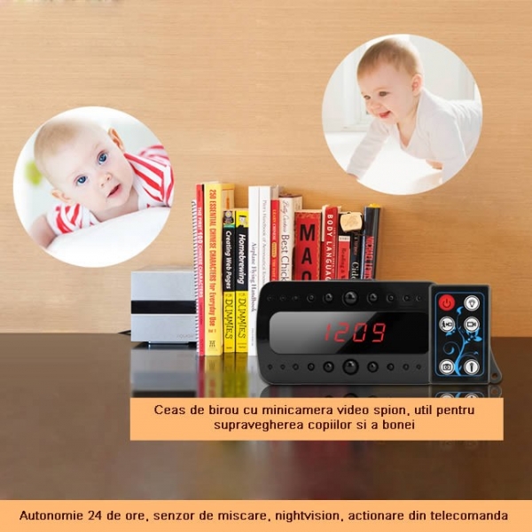Ceas de birou camera ascunsa cu night vision, senzor miscare JSCMIR107 [3]