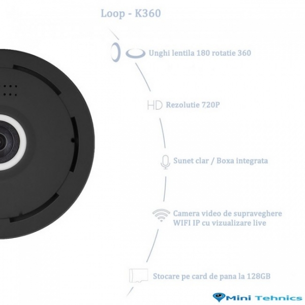 LOOP-K360 - Modul Microcamera Video Spion WiFi IP, 360 de Grade, Filmare pe Timp de Noapte, Unghi Lentila 180°, Detector de Miscare, 128Gb [6]