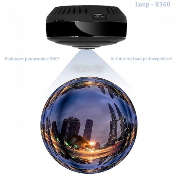 LOOP-K360 - Modul Microcamera Video Spion WiFi IP, 360 de Grade, Filmare pe Timp de Noapte, Unghi Lentila 180°, Detector de Miscare, 128Gb [1]